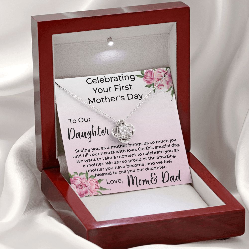 Daughter Celebrating First Mother's Day Necklace from Mom and Dad