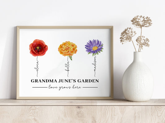 Grandma's Garden Birth Flower Personalized Gift for Grandma from Grandchildren Christmas Gift for Mom Custom Print Mothers Day Gift for Nana