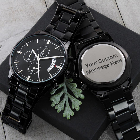 Buyer Customizable Engraved Black Chronograph Watch