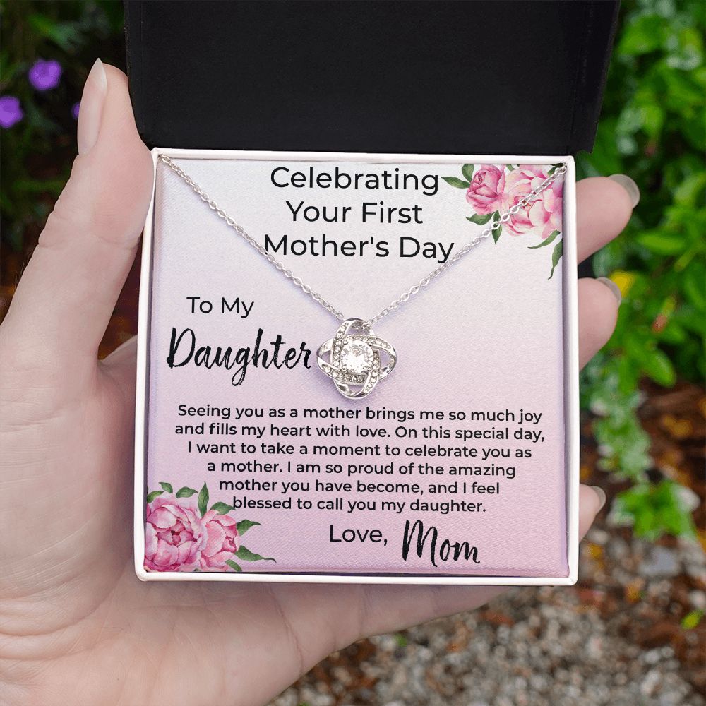 Daughter Celebrating First Mother's Day Necklace From Mom